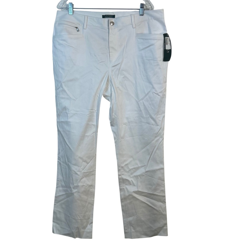 Lauren Ralph Lauren Women White Straight Leg Stretch Pants Size 16 NWT